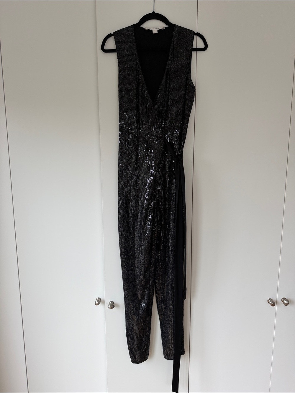 Diane Von Furstenberg Black Sequin Wrap-Style Jumpsuit